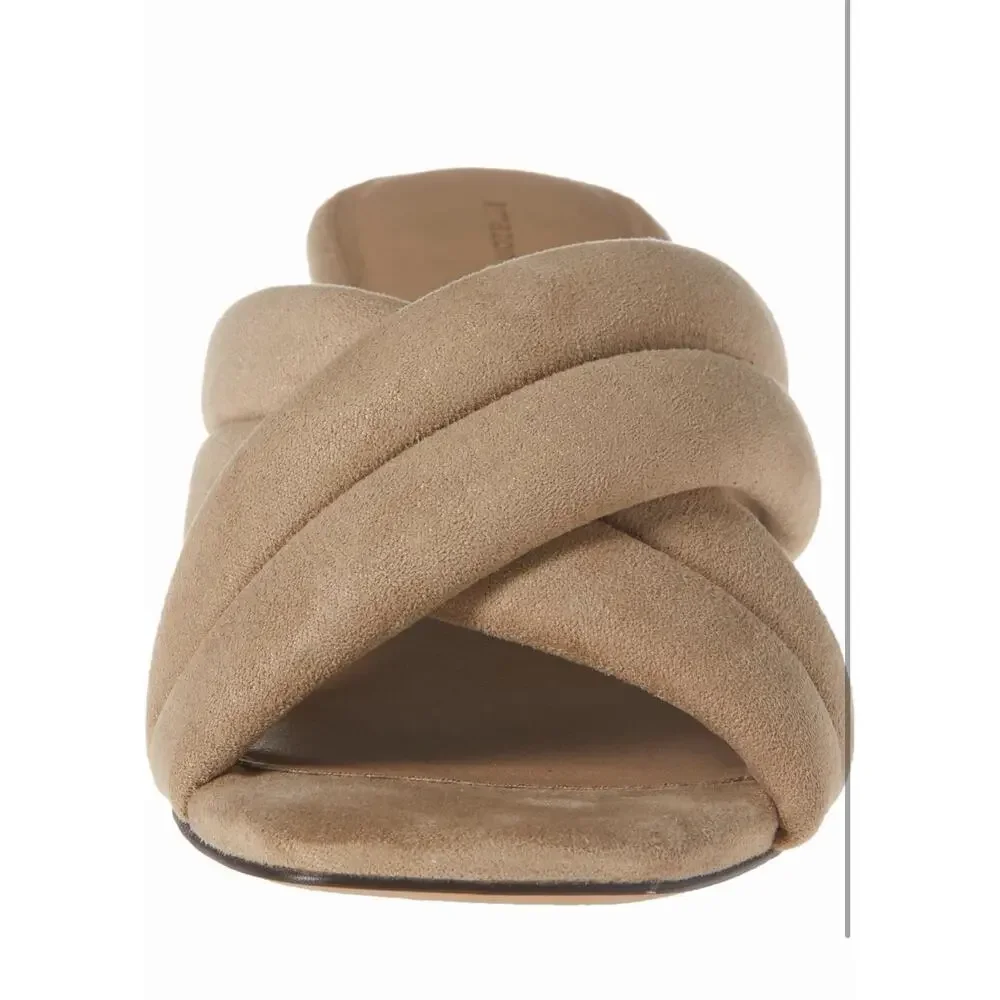 Amazon Essentials Women’s Heeled Sandals Beige Faux Microsuede US Size 13 New